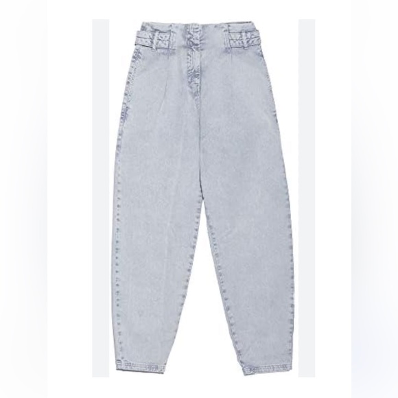 Zara Denim - Zara | high waisted | grey acid wash | front pleat | belted | baggy | 6 | jeans
